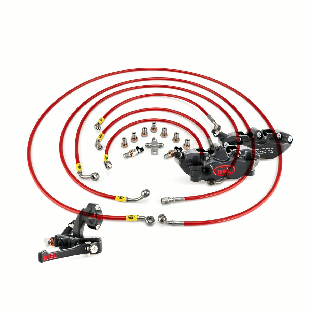 Bremsepakke til BMW S 1000 RR: HEL bremseslangesett, et par radialkalipere V2 og tommelbrems